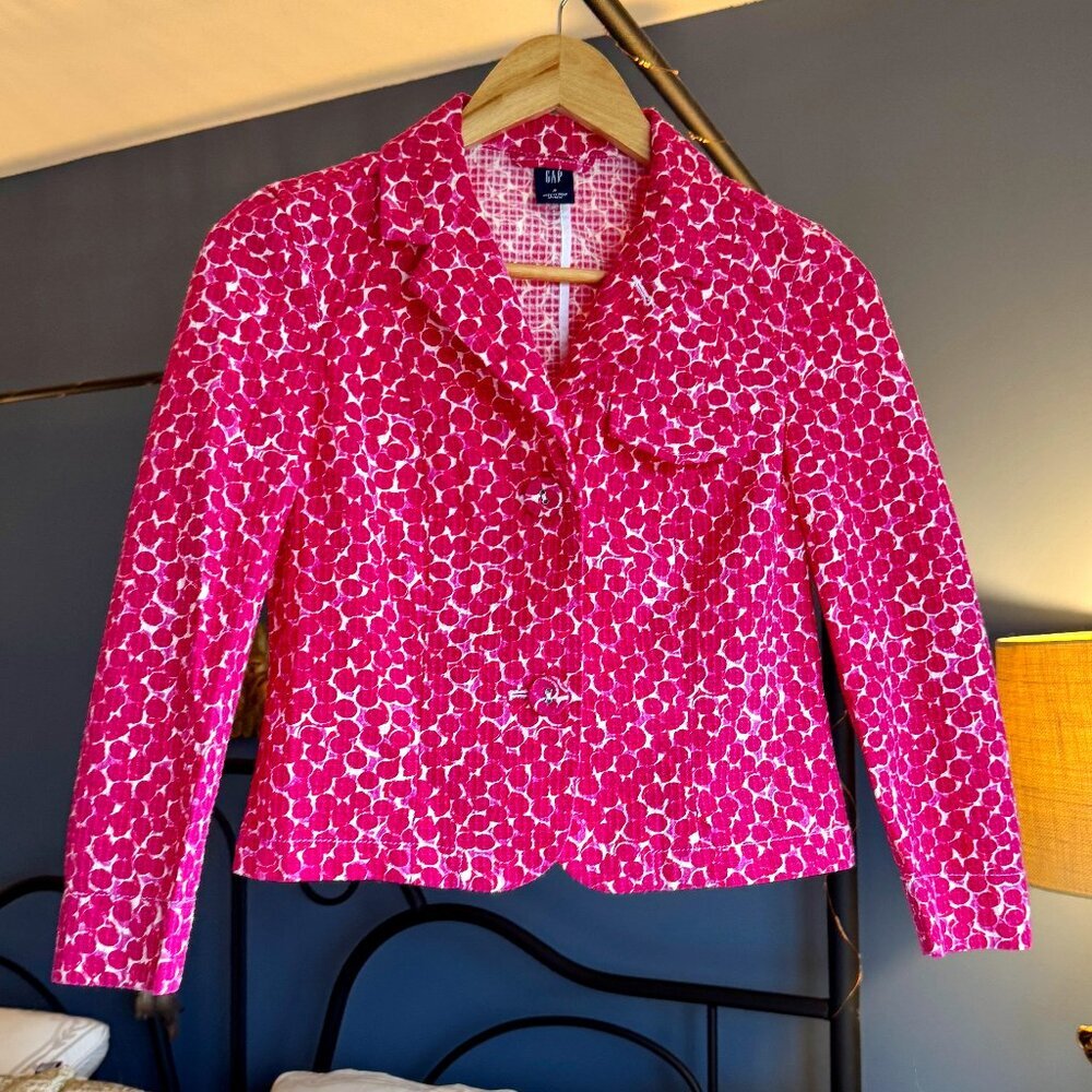 NWOT Gap Pink Polka Dot Buttoned Cotton Blazer